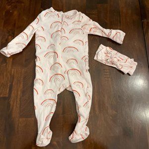 Angel Dear Rainbow Print Zip-up Sleeper with Matching Headband Size 3-6 months